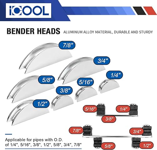 Miniatura 4 de ICOOL Kit de dobladora de tubos herramienta manual de 14 a 78 pulgadas para mantenimiento del sistema de refrigeración HVAC de aluminio de cobre
