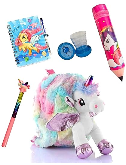 le delite / unicorn sling bag / unicorn school bag for girls + cartoon sipper glass- Multi color