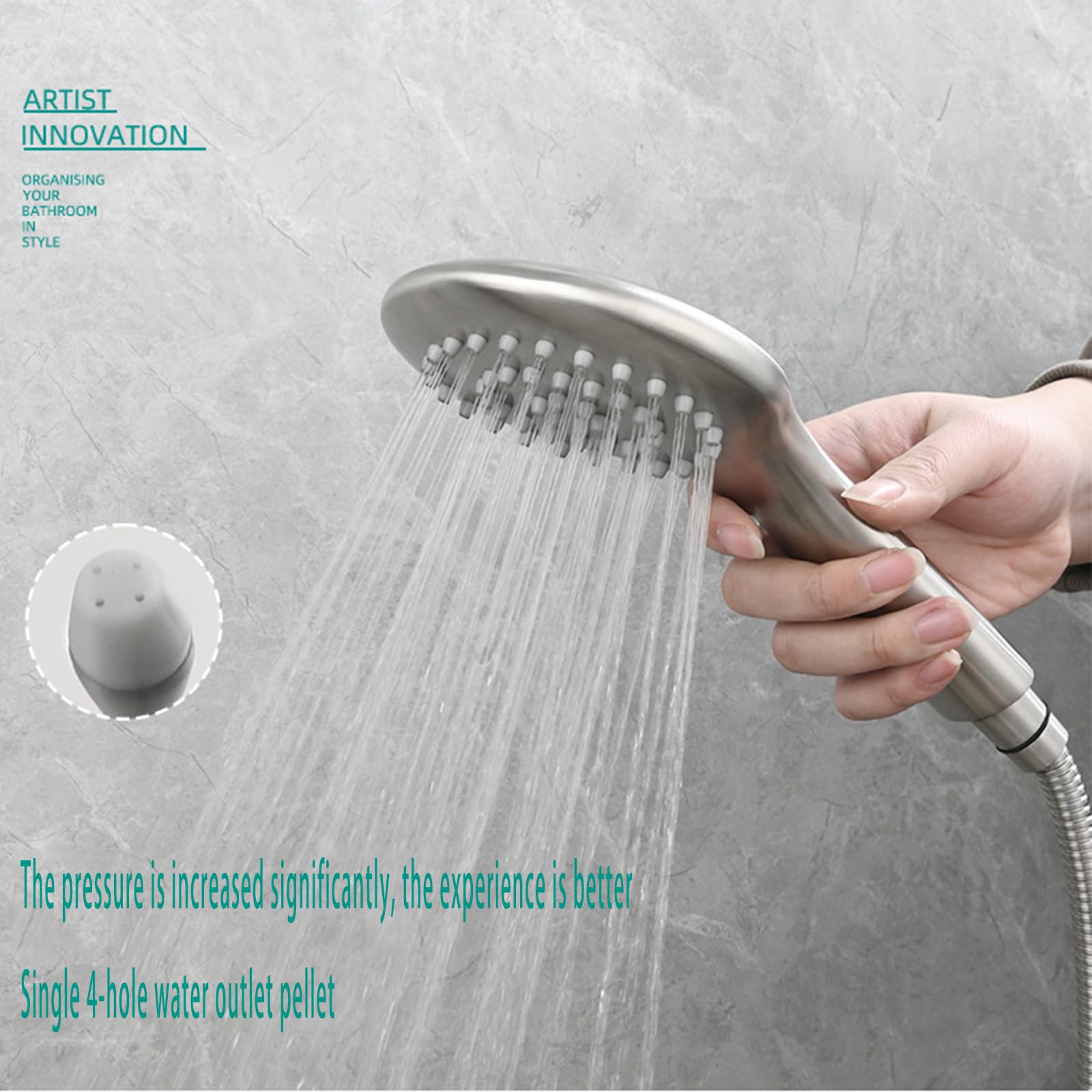 Cabezal de ducha de mano de acero inoxidable cepillado con manguera de 59 pulgadas, rociador de ducha de alta presión, soporte de pared ABS ajustable para máxima comodidad y versatilidad