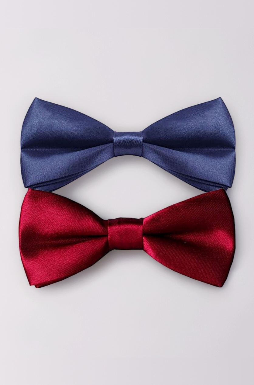 Sorella'z Boys Satin Navy Blue & Maroon Bowtie Combo