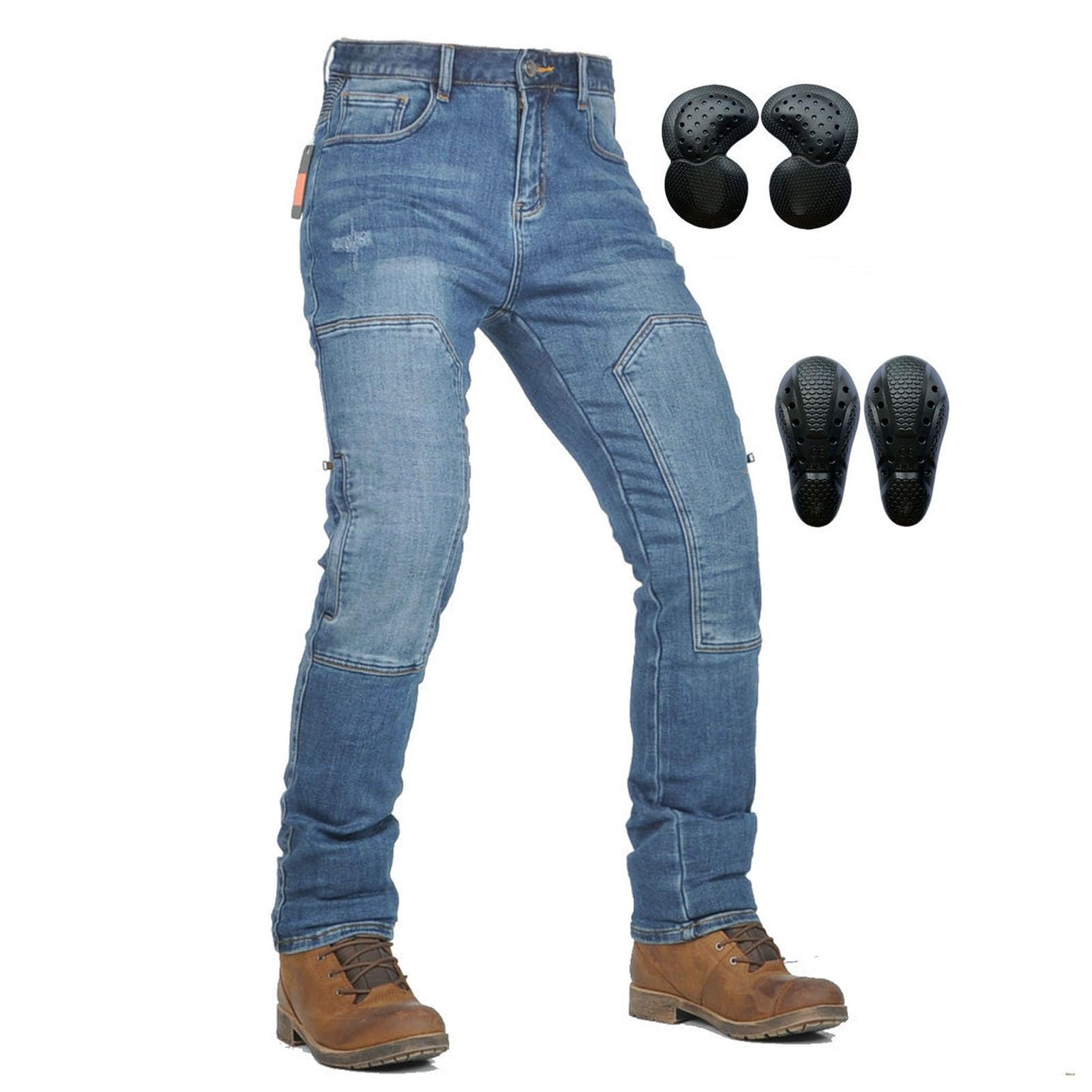 Hommes Jeans Moto, Pantalons De Motard, Pantalons De Moto Sportifs, Respirants Et Résistants à L'usure, Avec 4 Coussinets De Protection (Blue,M)