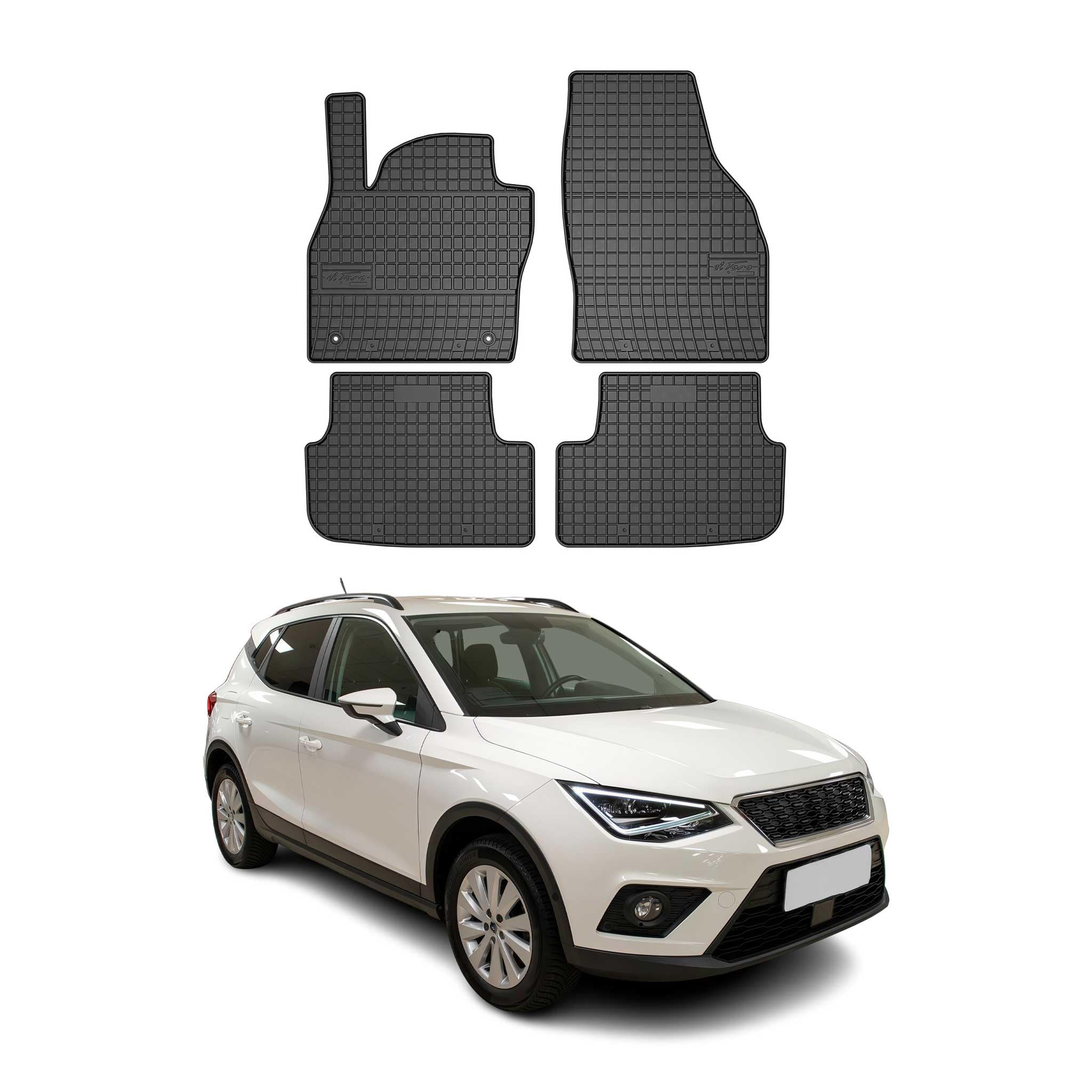 OMAC Alfombrillas de Goma Compatibles con Seat Arona 2017-2026 Alfombrillas de Coche Goma Negro 4tlg | Alfombrillas de goma para todo tipo de clima, antideslizantes, producto específico para vehículos, impermeables