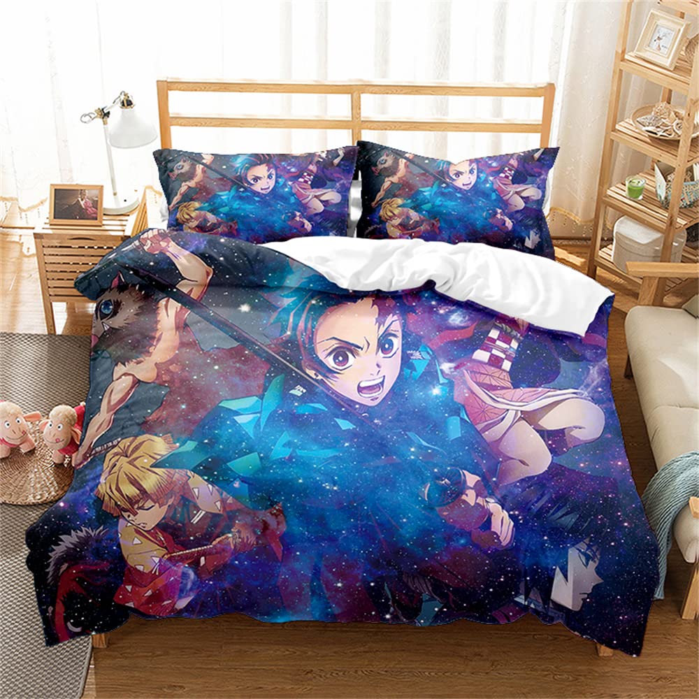 Ste-X Duvet Cover King Size Hotel Quality Bedding Set Demon Slayer Duvet Sets Soft Breathable 100% Poly Cotton Quilt Cover with Pillowcases (135x200cm(Single),DS 04)