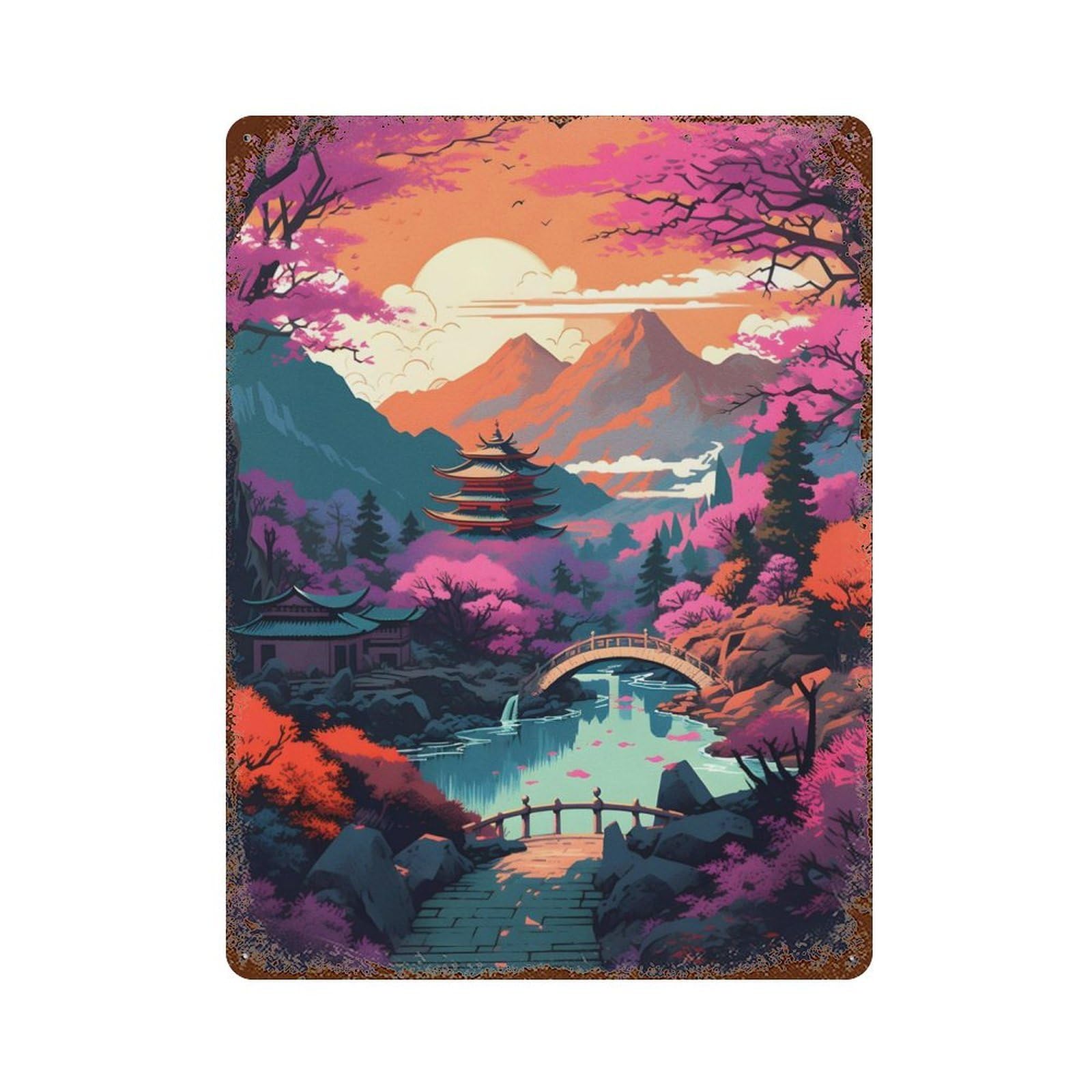 Japanese Fantasy 04 Rustic Tin Plaque 15.7"x11.8", Ideal for Shed, Workshop And Garage Wall Decor