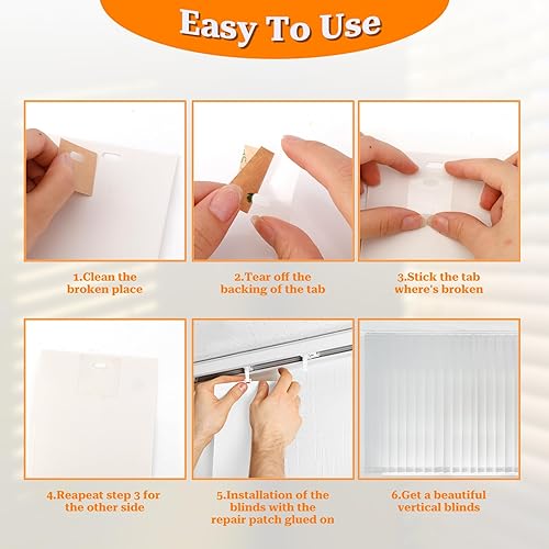 Miniatura 4 de 50 láminas de repuesto para persianas verticales blancas y pestañas de reparación, 6 piezas de repuesto de láminas verticales de PVC con 32 pestañas