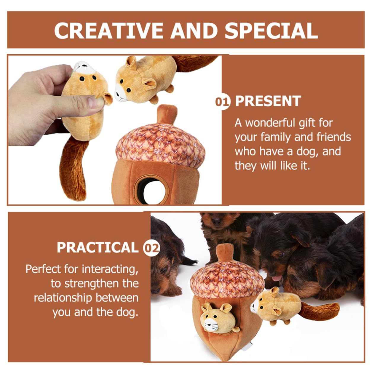 ibasenice 1ensemble Jouet Interactif Peluche pour Chien Squeaky Toy Écureuil Noix pour Mastication Réduit Ennui Et Objets Maison
