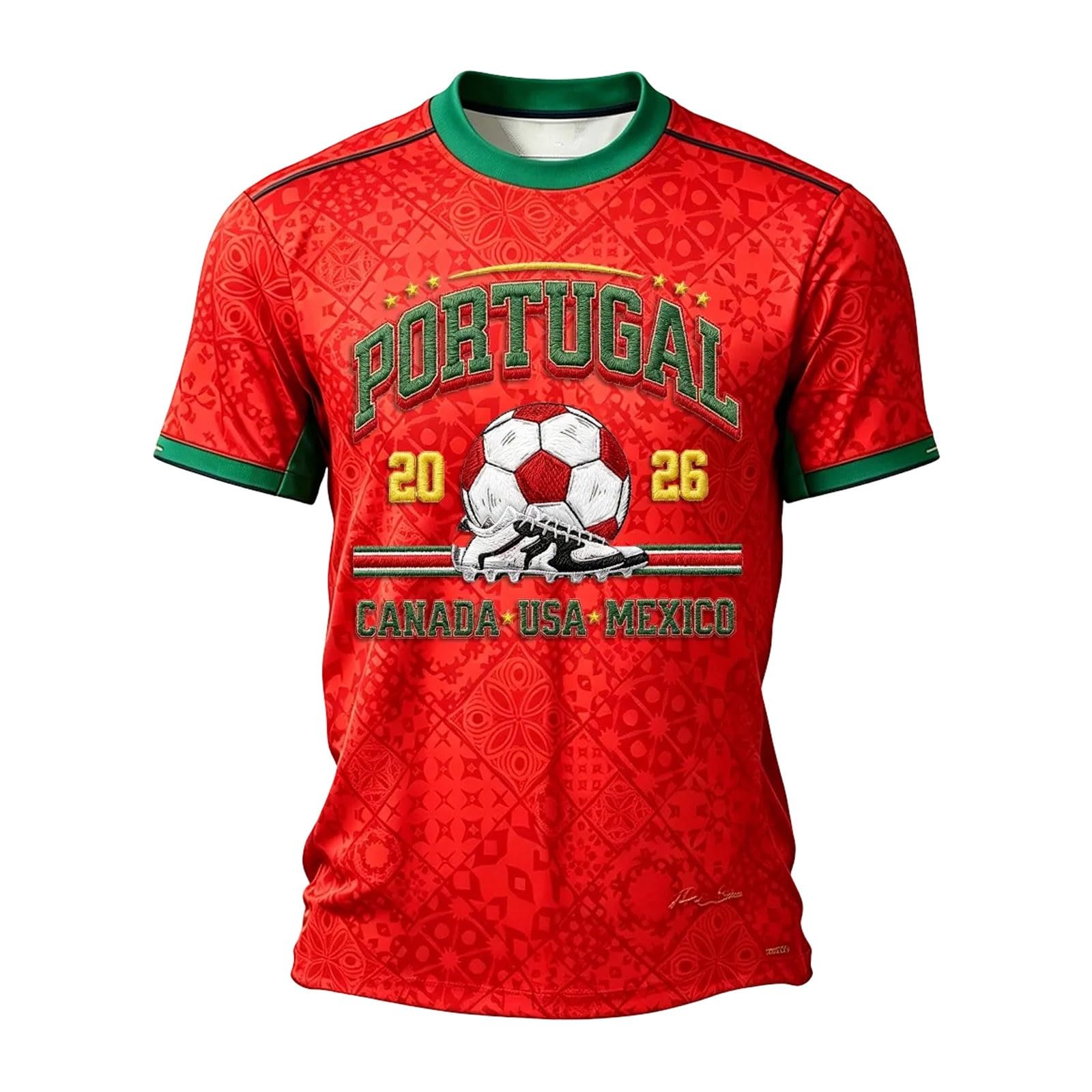 Genérico Camiseta De Portugal 2026,Camiseta De Manga Corta con Estampado TemáTico De Portugal para Aficionados