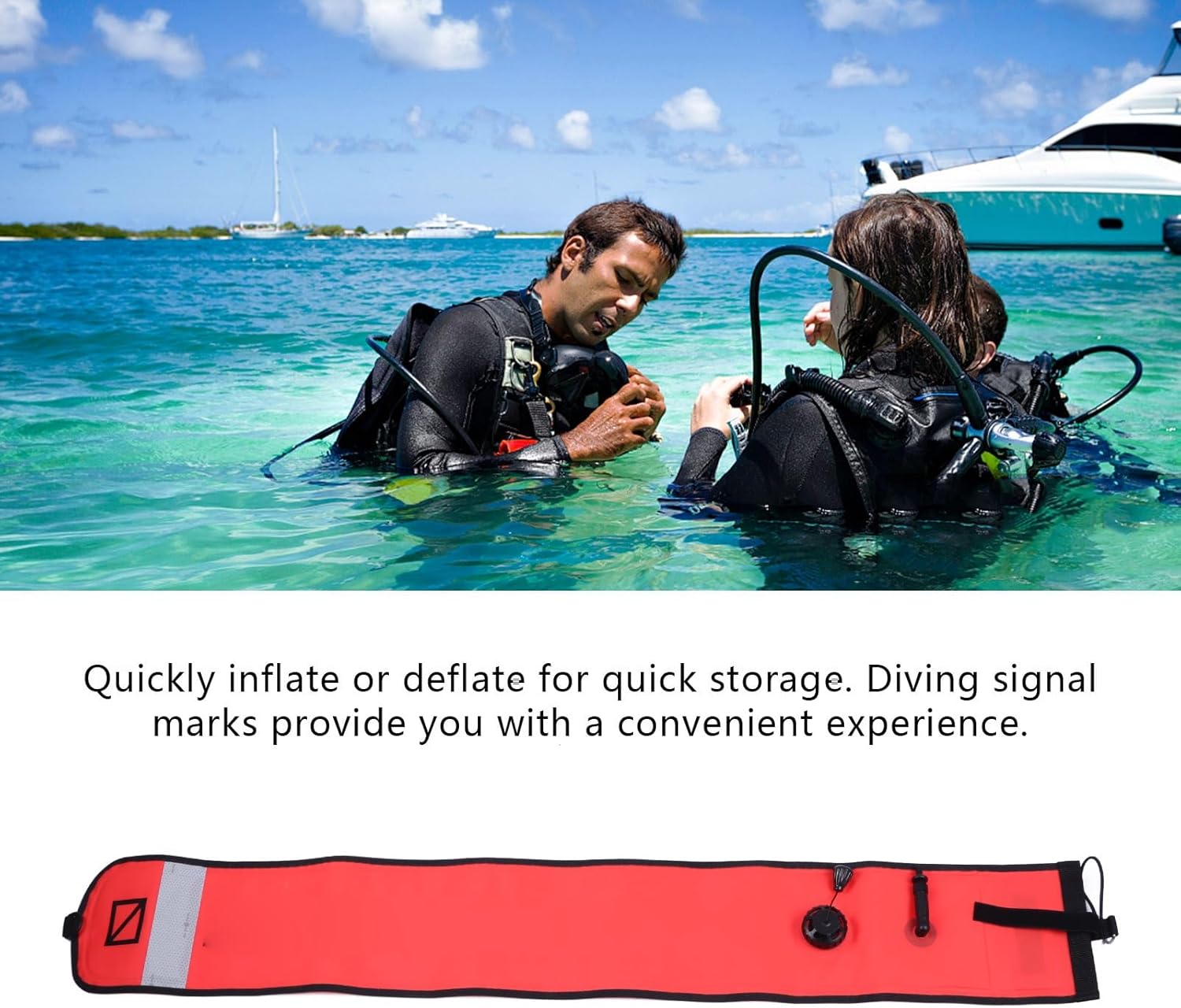 Diving Surface Marker Buoy, Safety Marker Buoy Float, Inflatable Scuba Signal Tube, High Visible, Inflatable Stripes, for Diver Underwater Sports