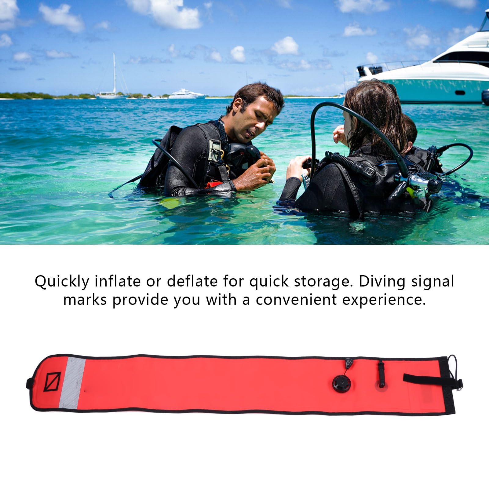 Zoeyilan Diving Surface Marker Buoy, Safety Marker Buoy Float, Inflatable Scuba Signal Tube, High Visible, Inflatable Stripes, for Diver Underwater Sports (Orange)