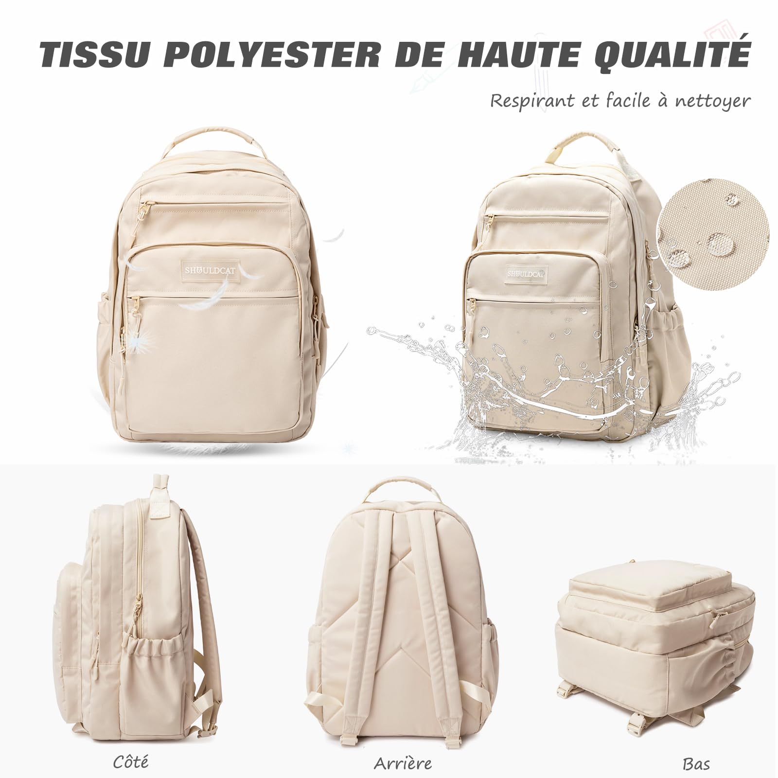 FANDARE Sac à Dos Scolaire College Cartables Fille Garçons Sac d'école pour 15.6 Pouce Laptop Casual Daypacks pour Scolaire Voyage Travail Imperméable Polyester