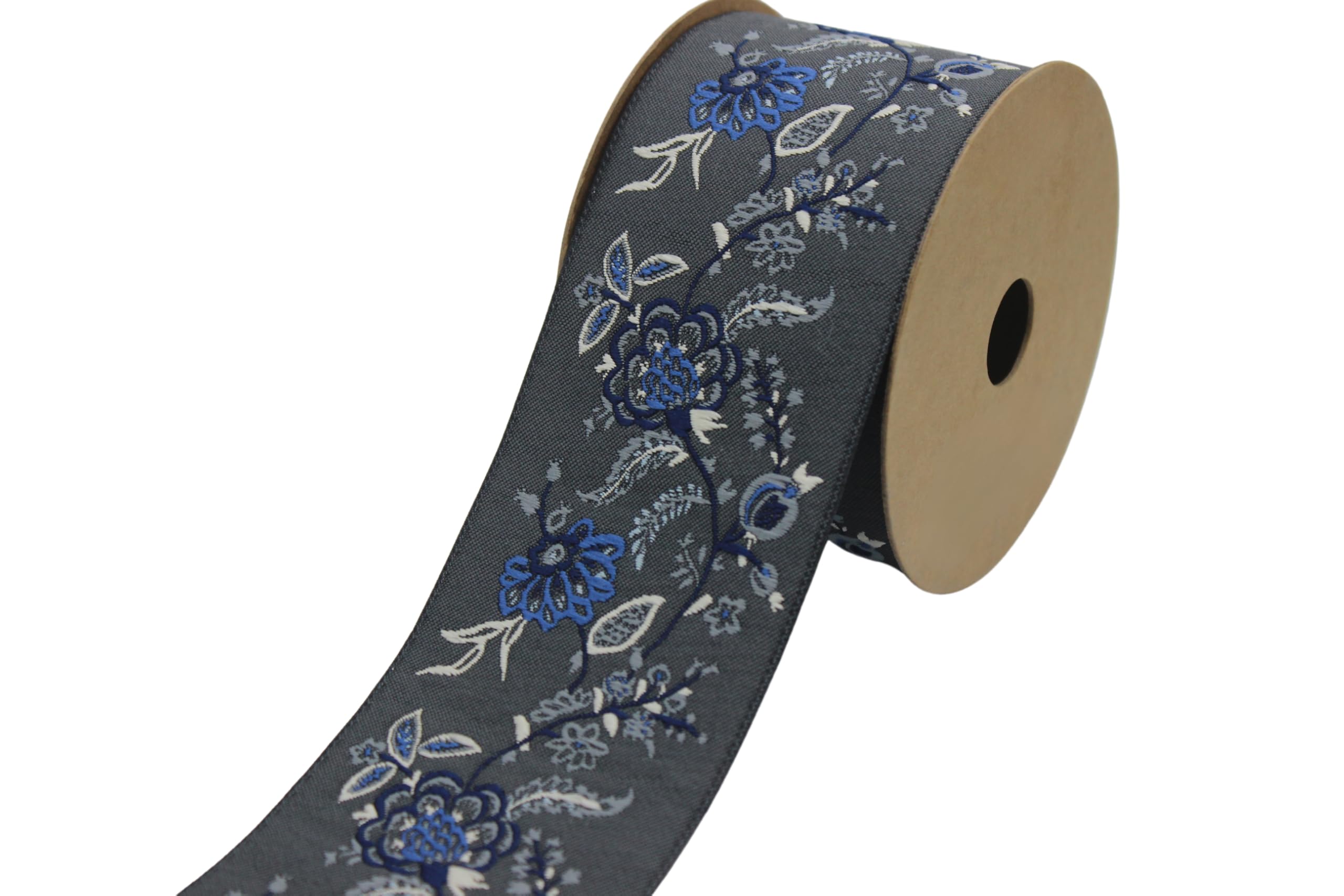 Ruban jacquard brodé de prestige aux motifs floraux pour draperies raffinées V6 218