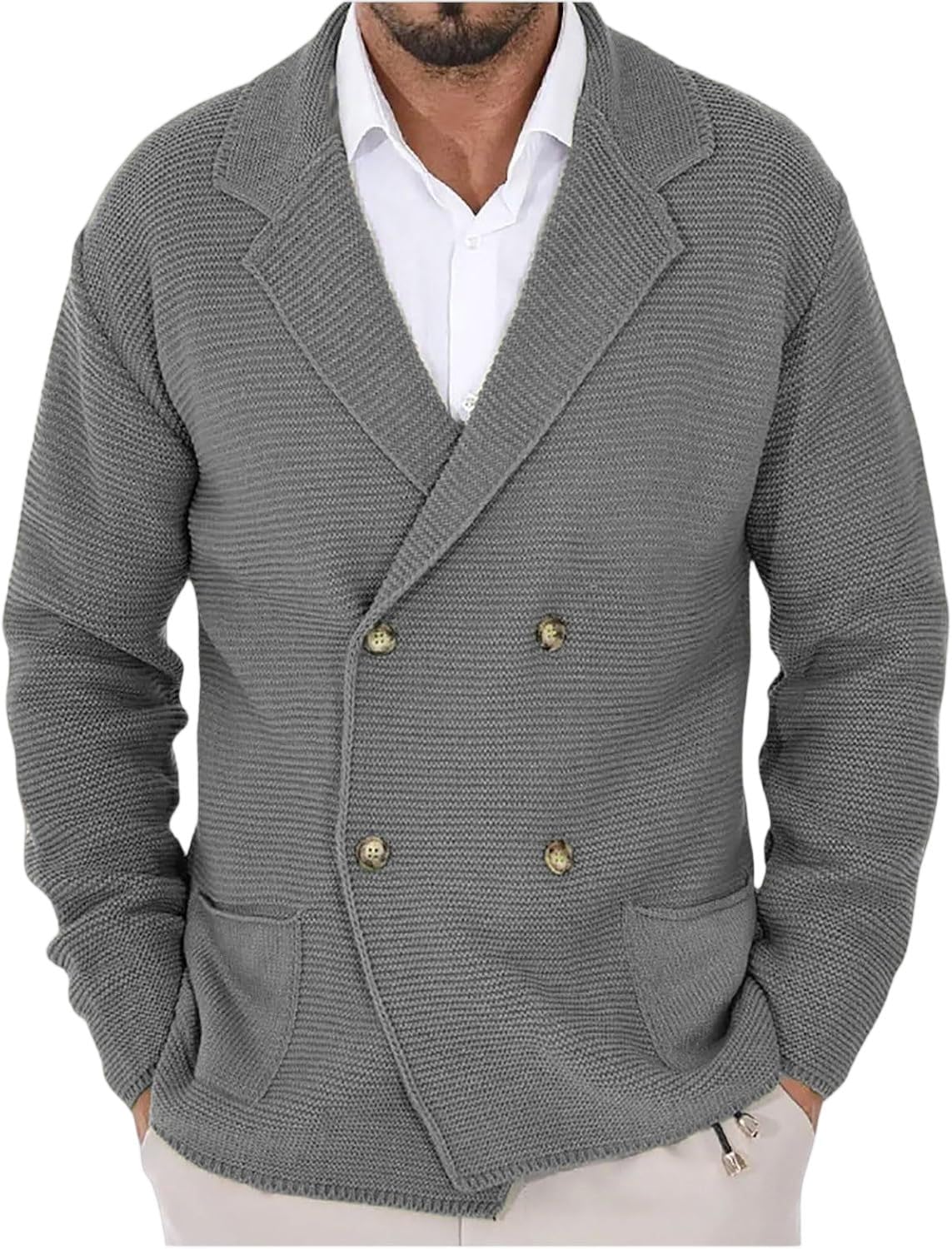 ADHOWBEW Men's Cardigan Sweaters Long Sleeve Casual Fashion Big and Tall Cable Knit Stand Collar Warm Sweaters