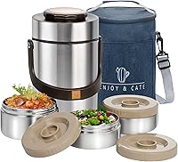 Pawovdeq 67oz Stainless Steel Insulated Food Jar with 3-Tier Bento Boxes - Vacuum Sealed Hot/Cold 6H, Leakproof, Portable Lunch Kit Silver