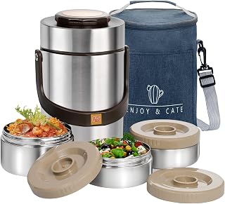 Pawovdeq 67oz Stainless Steel Vacuum Insulated Food Jar with 3-Tier Stackable Bento Boxes - Keeps Hot/Cold 6+ Hours, Leak-Proof
