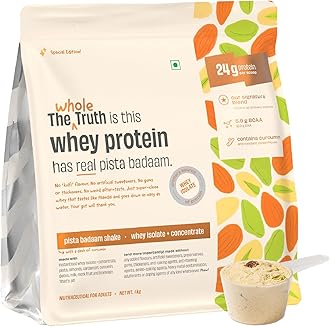 Whey Protein Isolate+Concentrate | Pista Badaam Shake 1 kg (2.2 lbs) | 24g Protein per scoop | 5.9g BCAA | 100% Authentic Whey | Real Pista Badaam Flakes | No Artificial Flavours