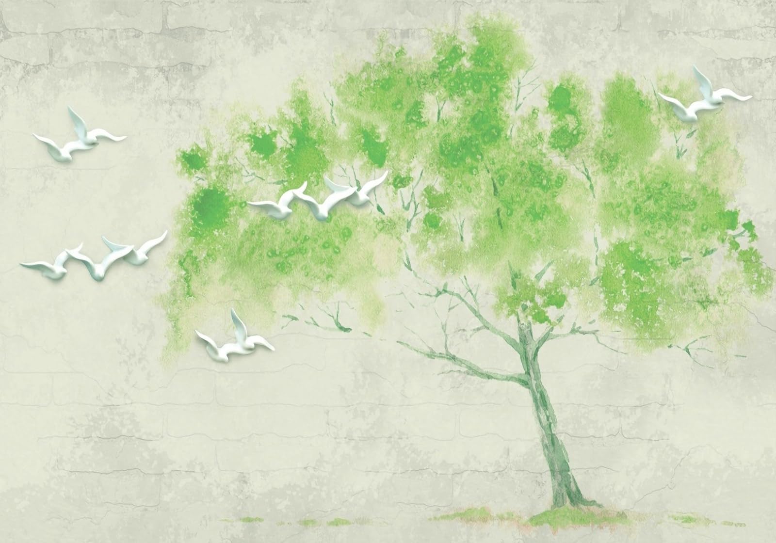 Papier peint intissé nature vert et blanc | Ambiance zen pour chambre enfant