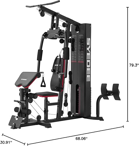 Miniatura 7 de syedee Gimnasio en casa multifuncional de cuerpo completo equipo de gimnasio en casa para entrenamiento en casa, equipo de pila de 150 libras,