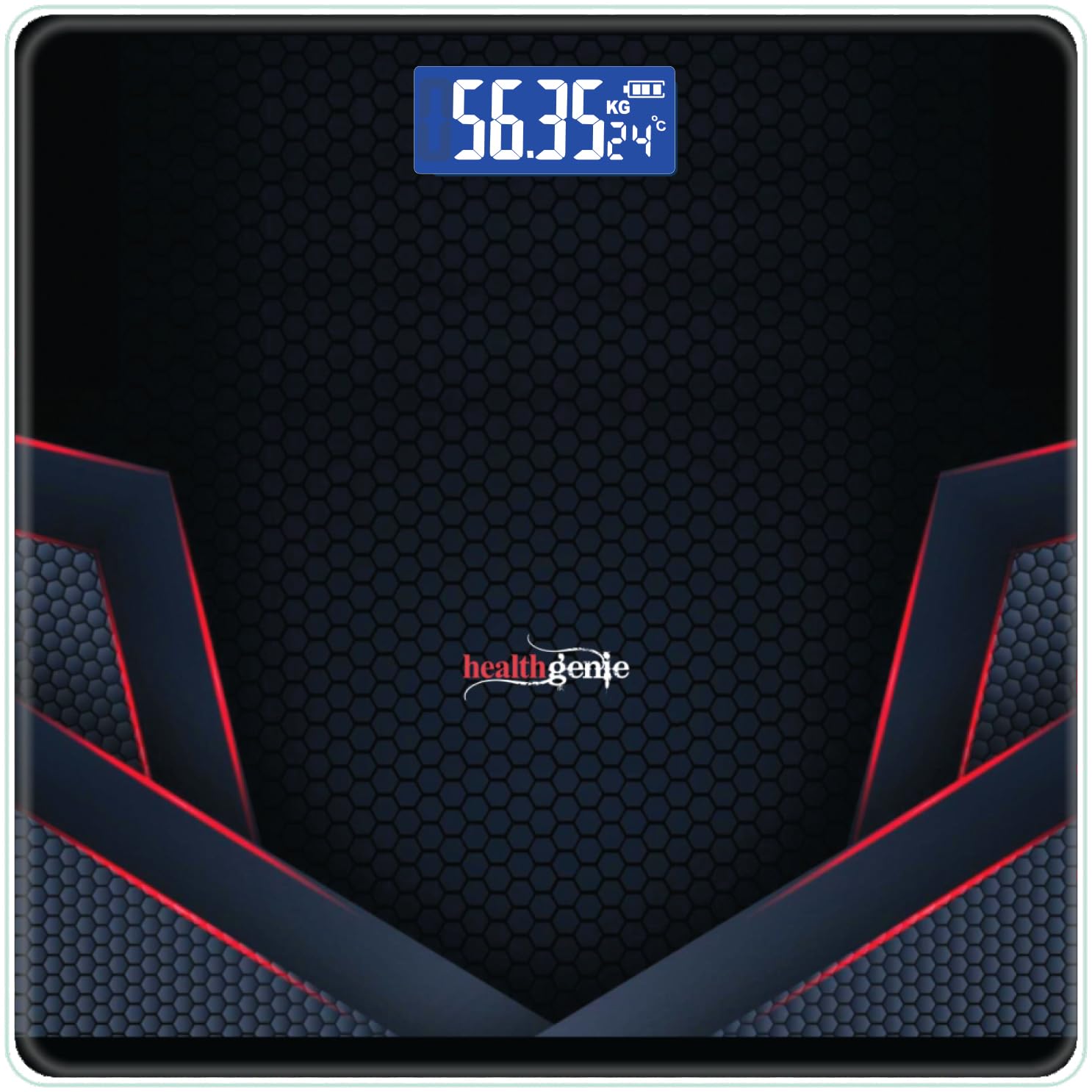 Healthgenie Weight Machine for Body Weight Thick Tempered Glass LCD Display With 3 Years Warranty Weighing Scale (Sporty Red), 180 Kg