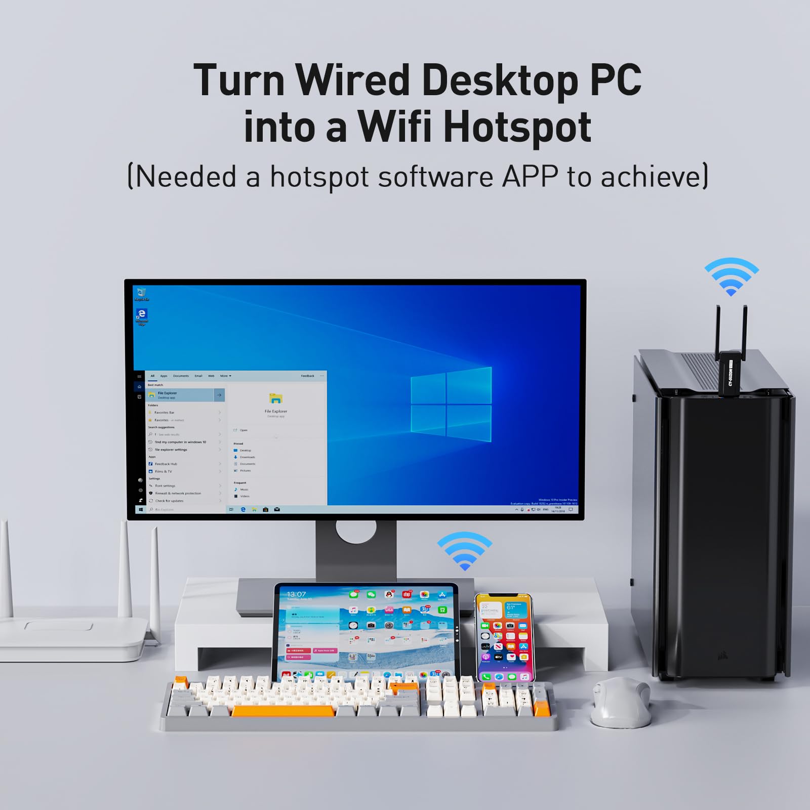 Adaptador WiFi USB AC1300 - Adaptador de red inalámbrico de doble banda 2.4G/5G para PC de escritorio, MU-MIMO WiFi Dongle, USB 3.0, compatible con Windows 11, 10, 8.1, 8, 7