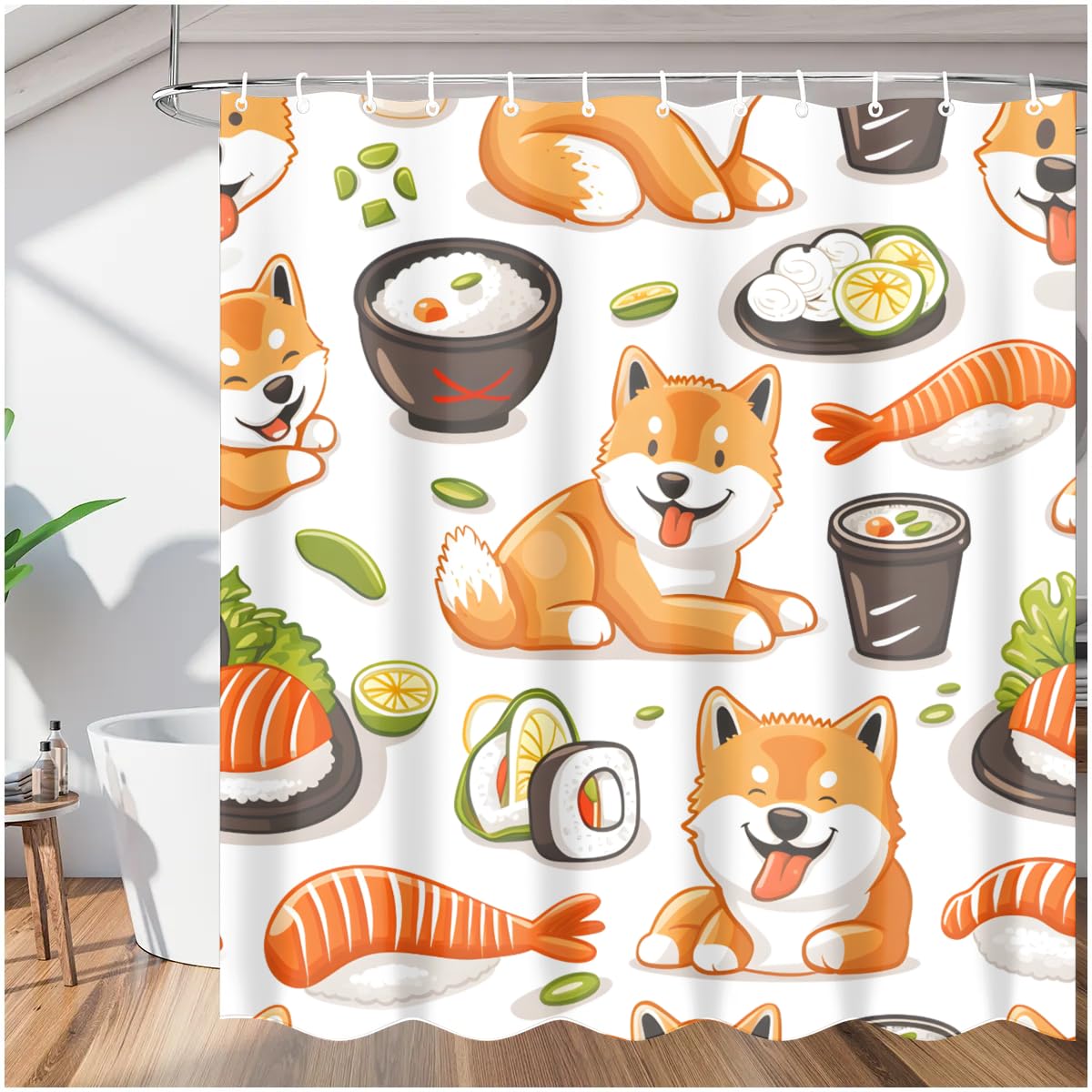 Rideau de douche Shiba Inu pour une décoration de salle de bain rustique et moderne