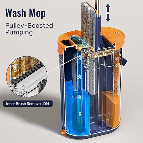 Miniatura 3 de Juego de trapeador y cubo con 6 almohadillas de microfibra