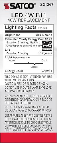 Miniatura 5 de Satco 6Pk 4w B11 LED 4000K Candelabro Base regulable - 40W equiv