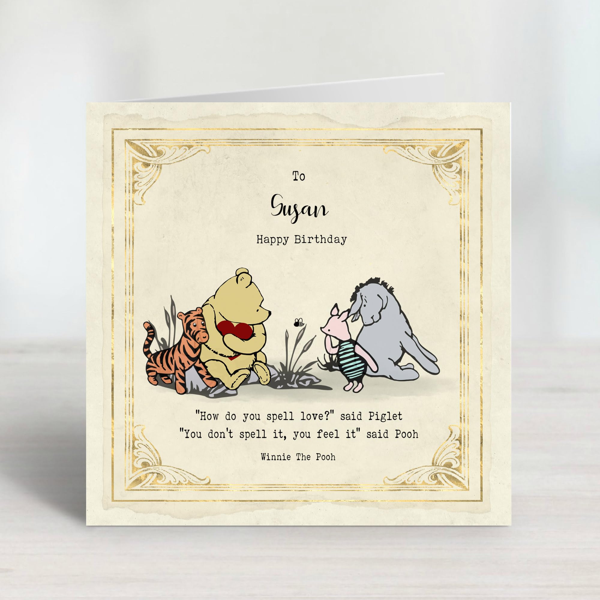 Personalised Winnie The Pooh Birthday Card - How do you Spell Love Quote