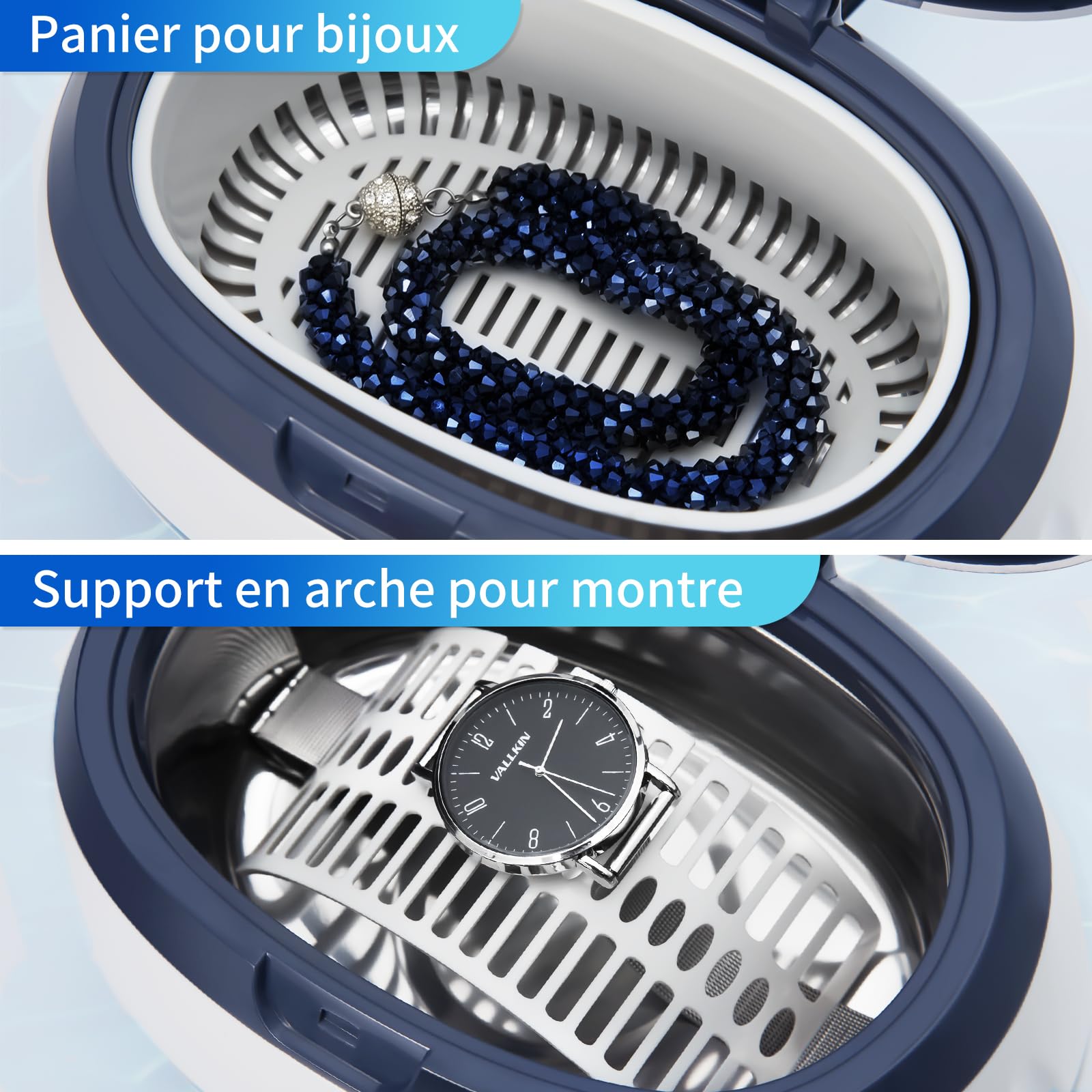 Uten Nettoyeur à Ultrasons 600ML Appareil Nettoyeur Domestique avec Panier Nettoyage et Support Automatique pour Nettoyage Bijoux Lunette Dentier CD