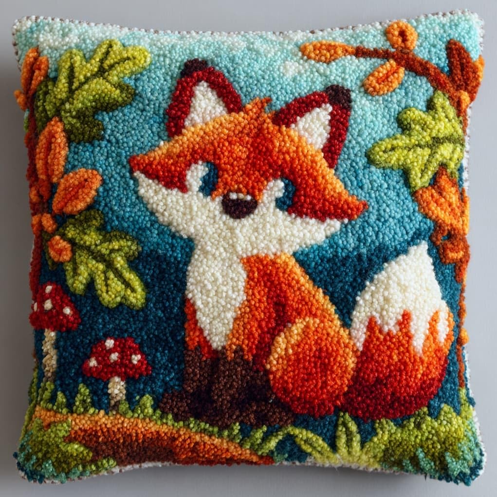 WallustrioaW Latch Hook Kit 43x43cm,Forest Little Fox