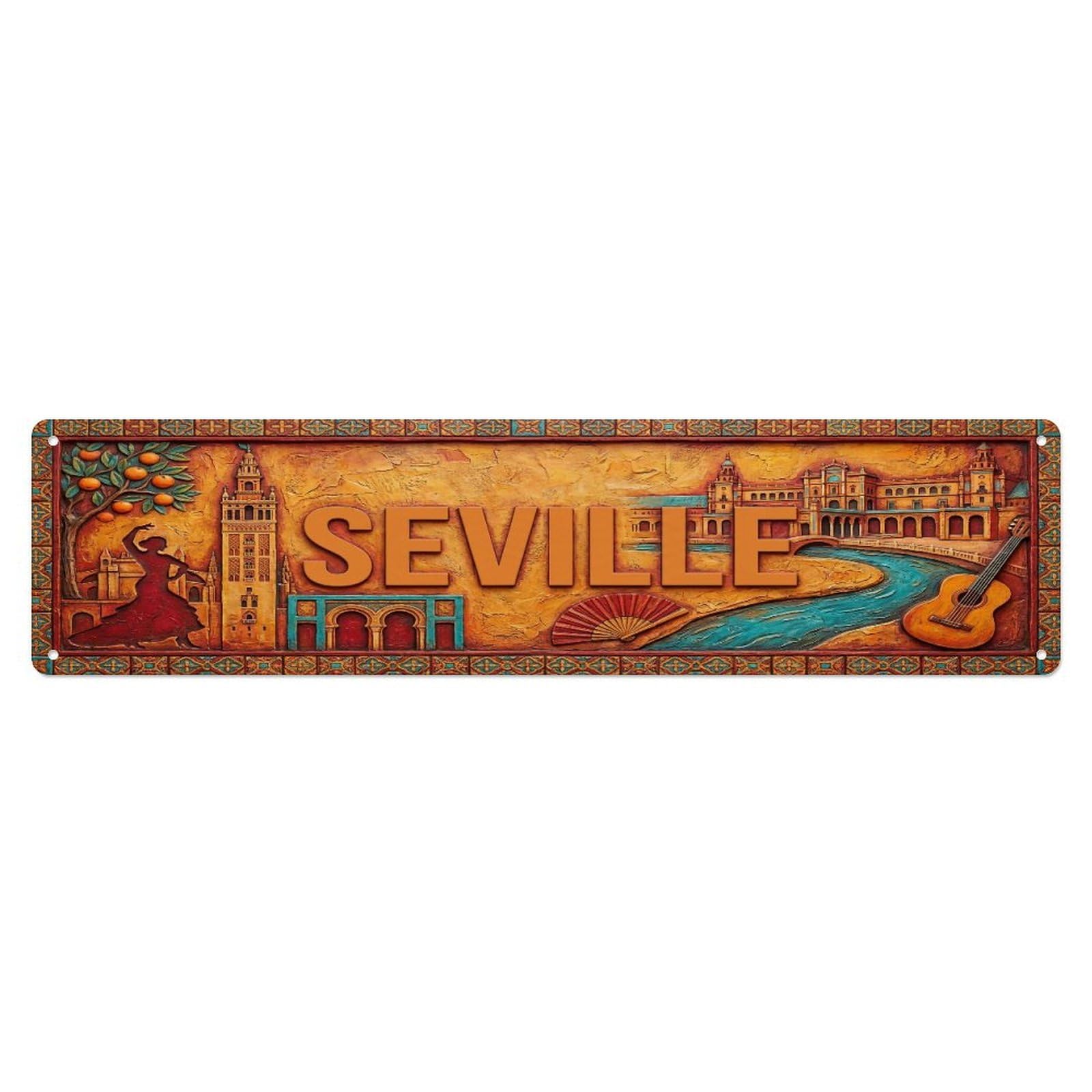 Xanthor Style Metal Tin Sign Vintage Seville Spain Flag Pattern