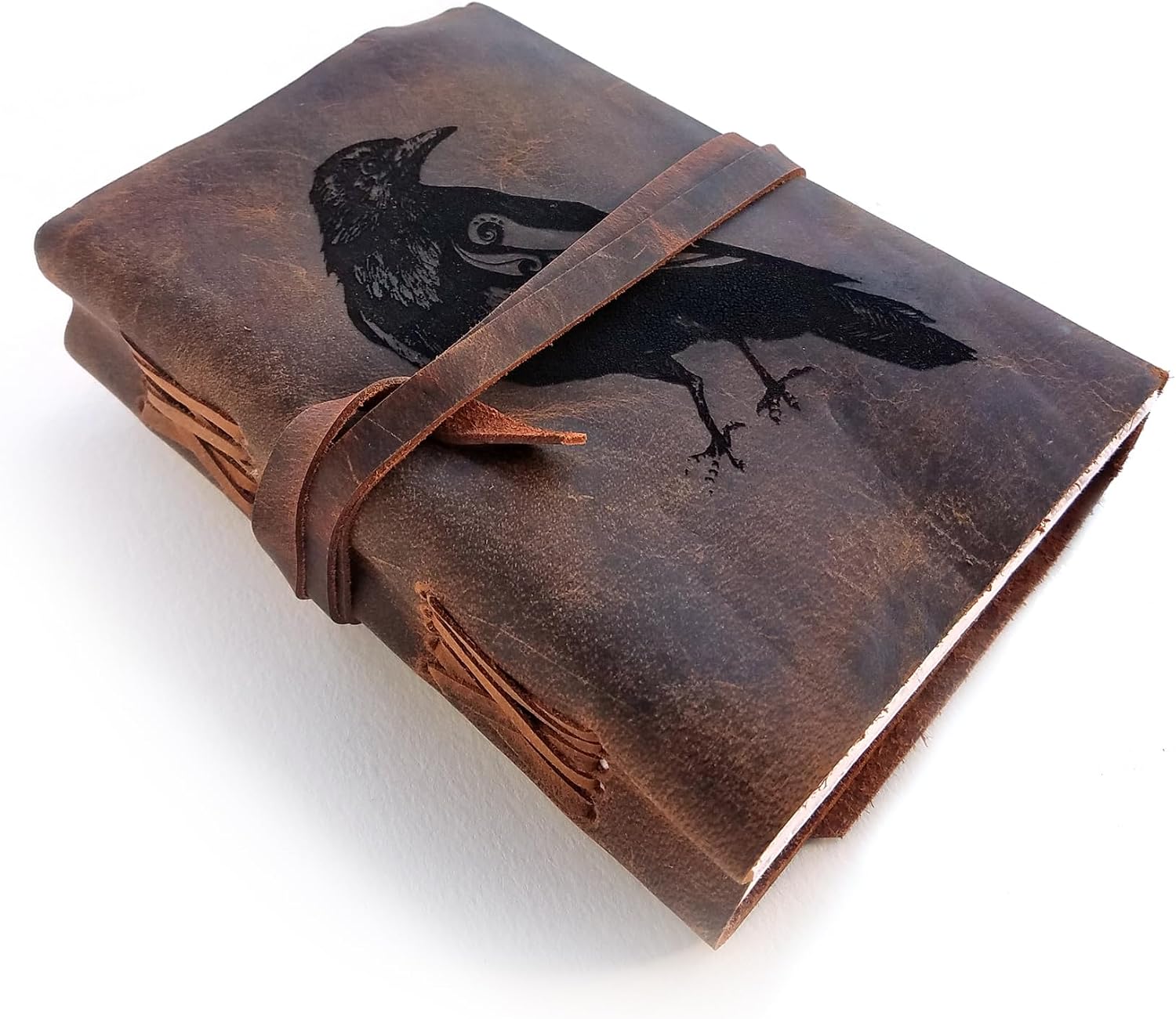 Raven Leather Journal, Free Personalization 5" x 7" Blank Handmade Paper Journal Unlined