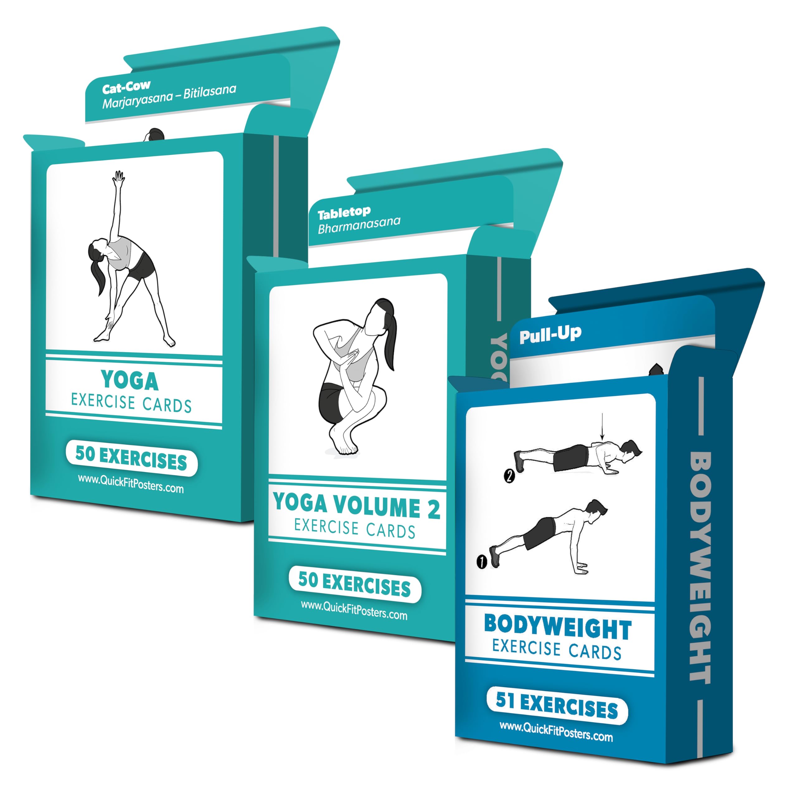 3 Pack - Exercise Cards - Yoga Poses Volume 1 & 2 + Bodyweight Exercises - Yoga Positions and Body Weight Workout Fitness Cards - 2.5" x 3.5"