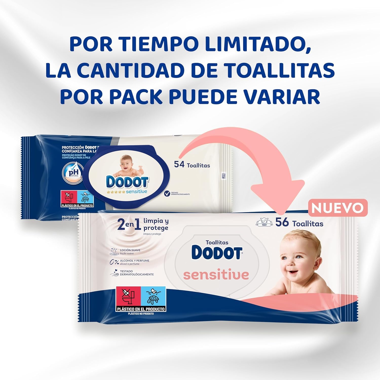 Dodot Sensitive Toallitas para Bebé 24 Paquetes x 56 Toallitas, 1344 Toallitas en Total, Formato Ahorro con Tapa Blanda