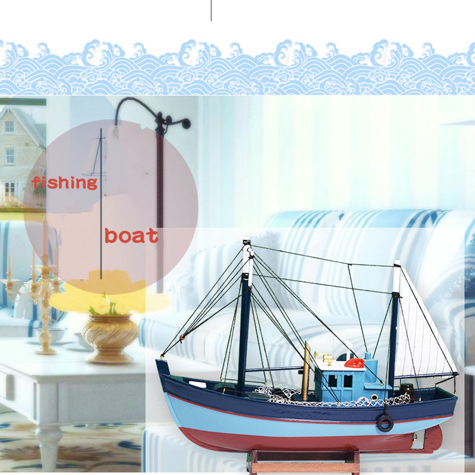 YLME Maquette De Bateau De Pêche Maquette en Bois du Chalutier d'europe du Nord Décorations De Bateau De Pêche en Bois Massif Maquette De Bateau De Pêche Simulée (Finie),D