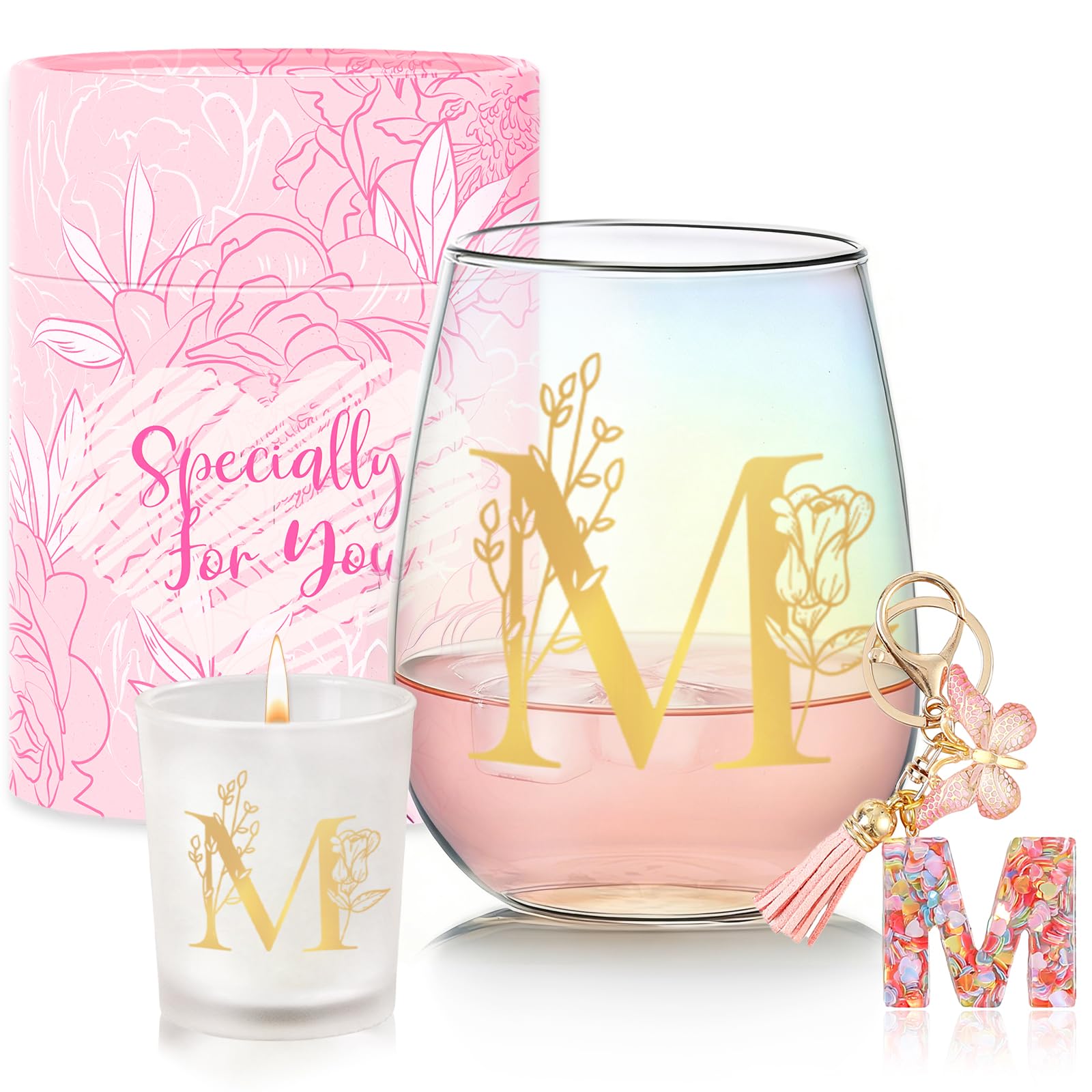 Personalised Gifts for Women Customised Gift Initials Stemless Wine Glass Valentine's Day,Christmas,Birthday Gifts for Women Personalised Monogrammed Glass Mug for Friend,Mum,Colleagues,Sister,Teacher
