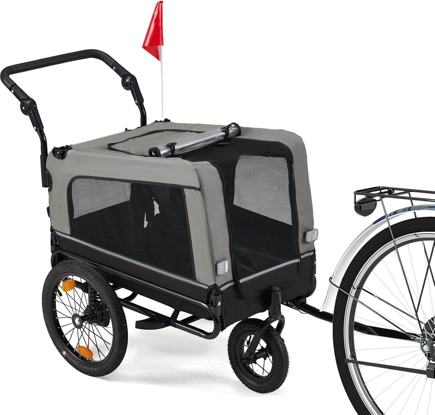 Foldable Pet Bike Trailer for Dogs up to 88 lbs – Universal Hitch Bicycle Carrier with Shock‑Absorbing Tires, Mesh Ventilation & Quick‑Release Wheels (55″/57″)