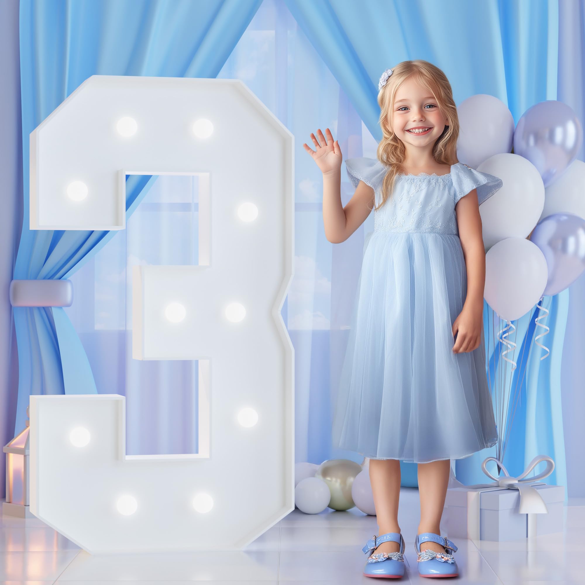 Photo 1 of **UNTESTED**
4FT Marquee Numbers 3 for 3rd, 13th Birthday Party Decorations, Large Light Up Number 3 Sign for Anniversary Decor, Backdrop, Big Marquee Number, Pre-Cut Foam Board Kit