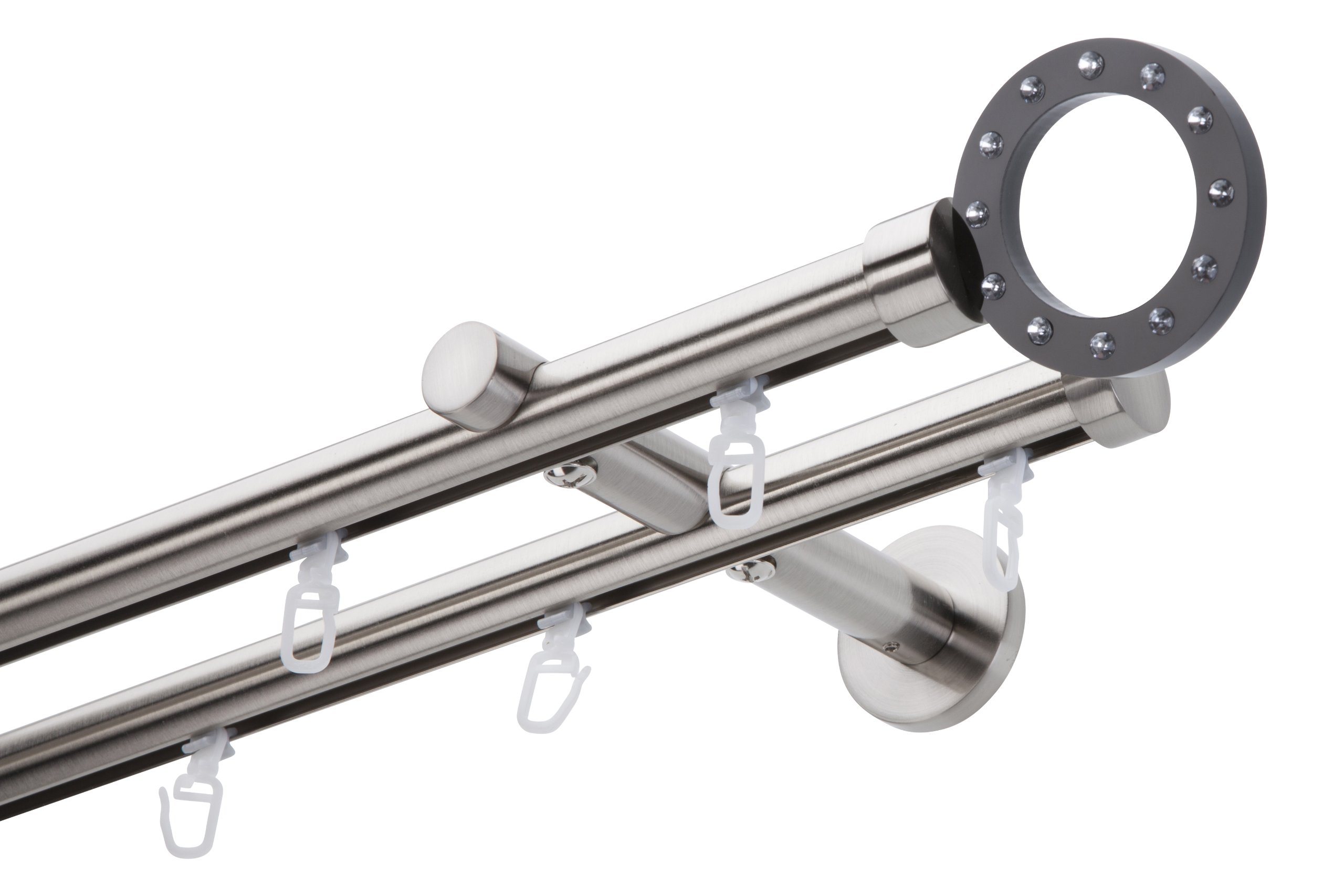 DécoProfi Gardinenstange Innenlauf 2-läufig Set Ø 20 mm Edelstahloptik (nickel gebürstet) I Länge: 600cm Aluminium für Wandmontage I Als Gardinenschiene & Vorhangstange geeignet