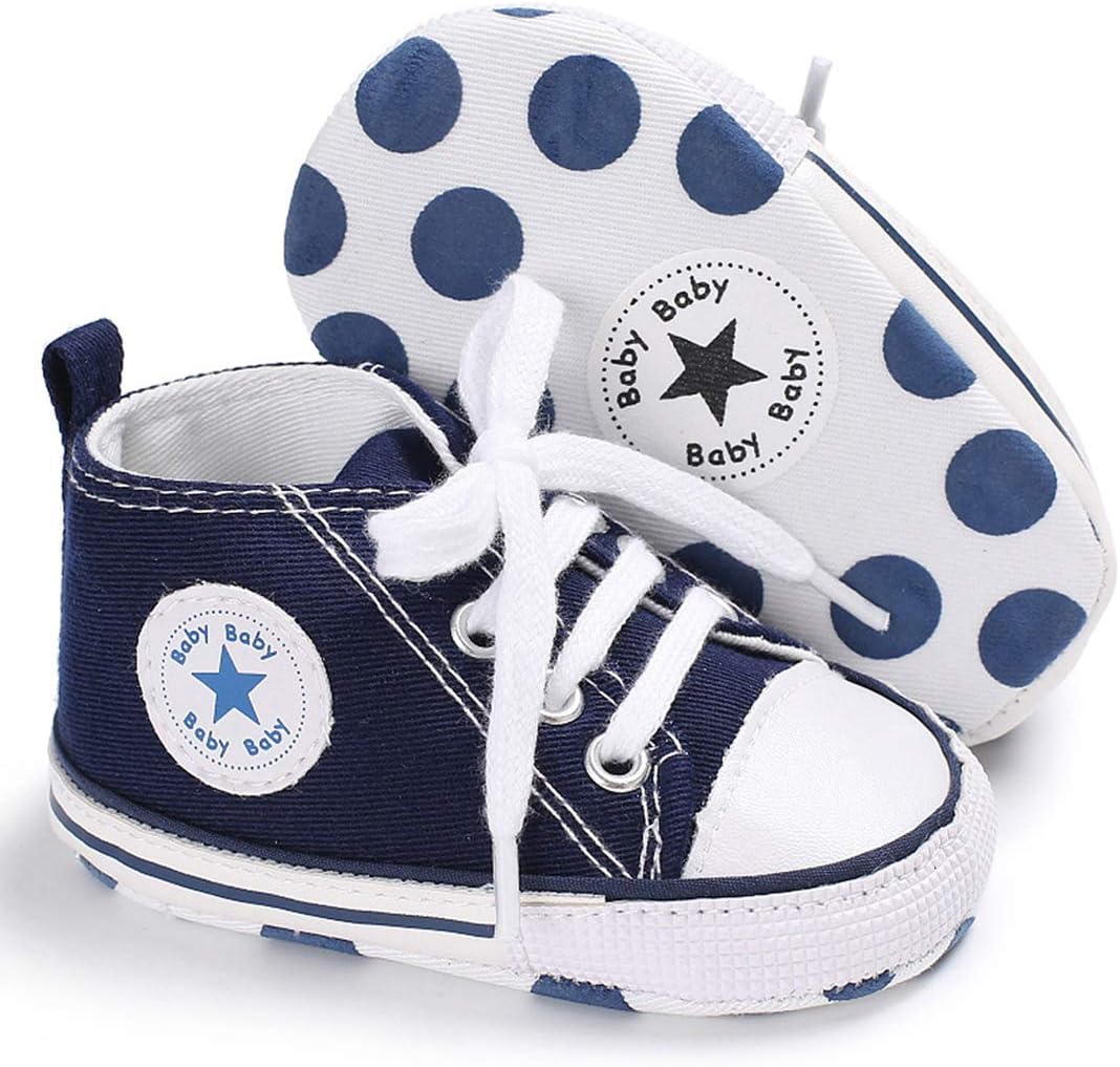 Tutoo Unisex Baby Boys Girls High Top Sneaker Soft Anti-Slip Sole Newborn Infant First Walkers Canvas Denim Shoes