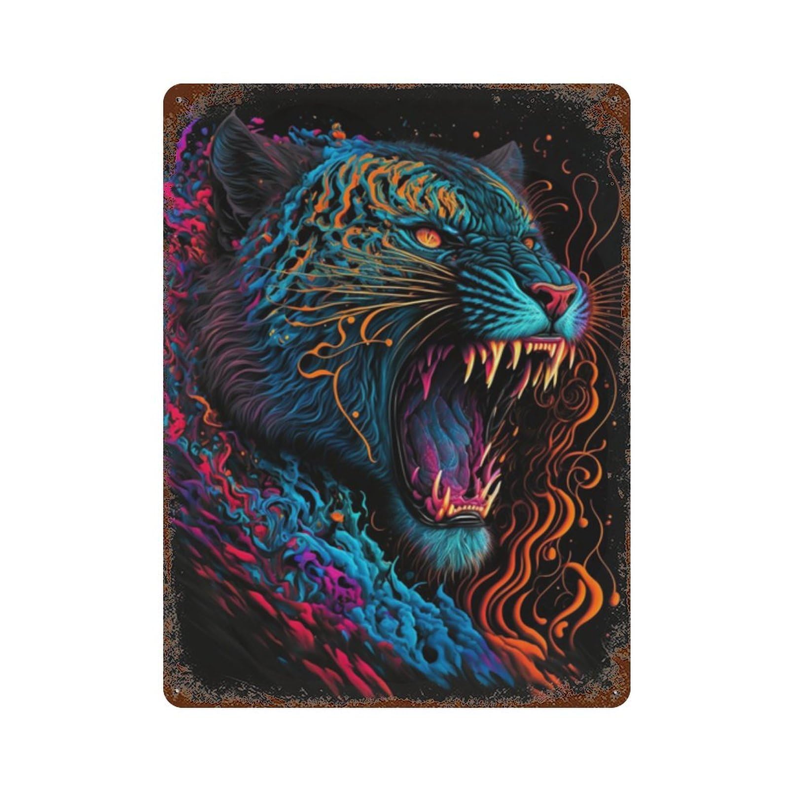 Colorful Roaring Tiger Art Print Vintage Metal Tin Sign 15.7"x11.8", Farmhouse Wall Decor for Garage, Bar And Workshop Decor