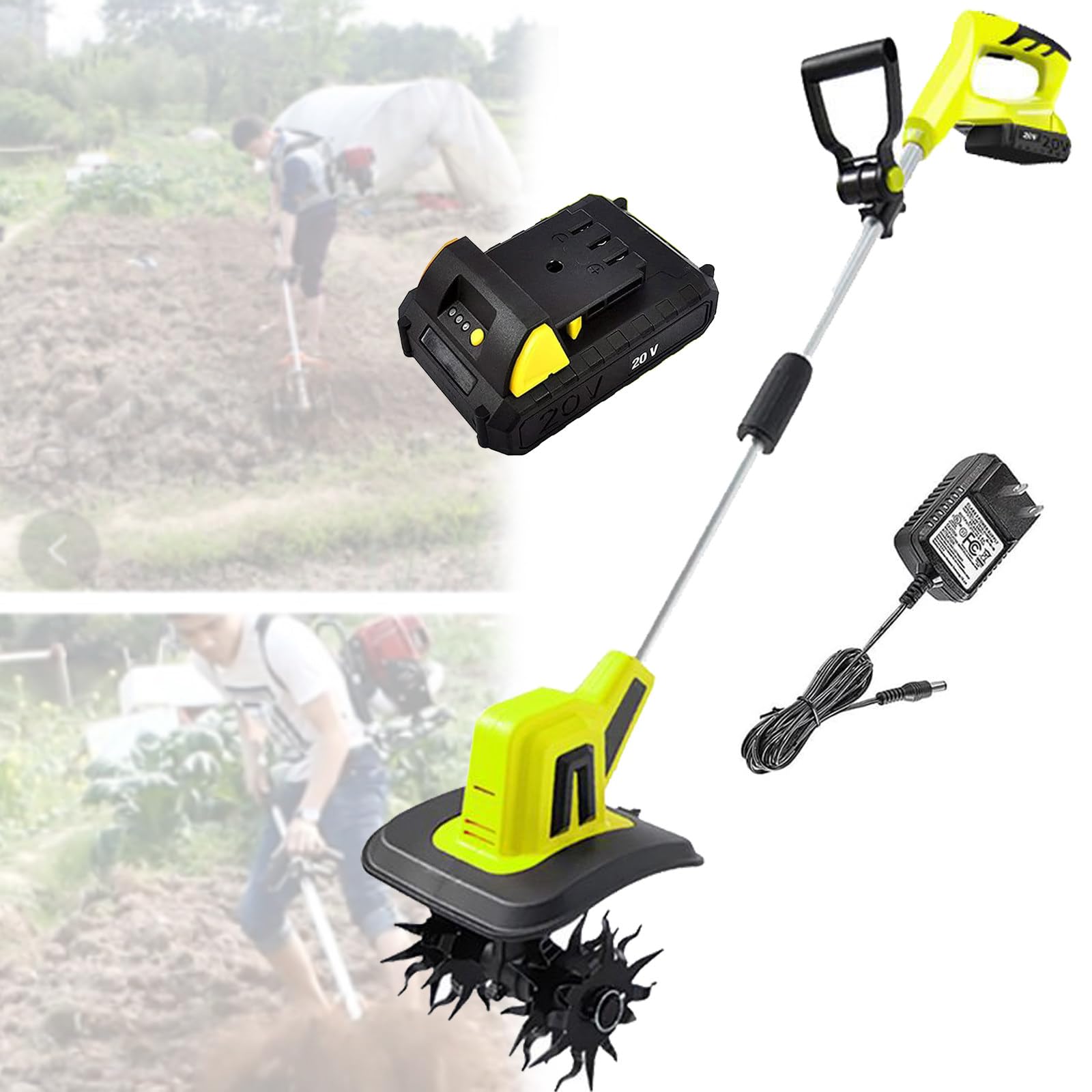 Motozappa elettrica da Giardino, Potente coltivatore a Batteria con 4 Lame in Acciaio e Batteria da 12 Ah per Giardino, Larghezza di Lavoro 25 cm, profondità di Lavorazione 22 cm