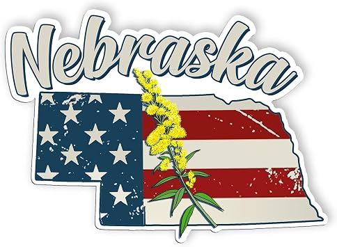 Nebraska State Flowers Stickers US State Shaped Map Stickers, Vintage American Flag Patriotic Vinyl Decals for Water Bottles Luggage Suitcase Scrapbooking Computer2 inch