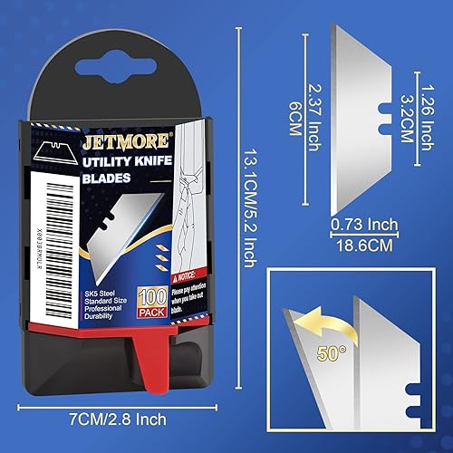 Miniatura 7 de SK5 - Paquete de 100 cuchillas de cuchillo utilitario, cuchillas cortadoras de caja con dispensador, cuchillas de repuesto de acero de alto carbono