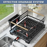 Vista 7 de Escurridor de platos con escurridor, escurridor de platos inoxidable para encimera de cocina, escurridor de platos de gran capacidad con soporte