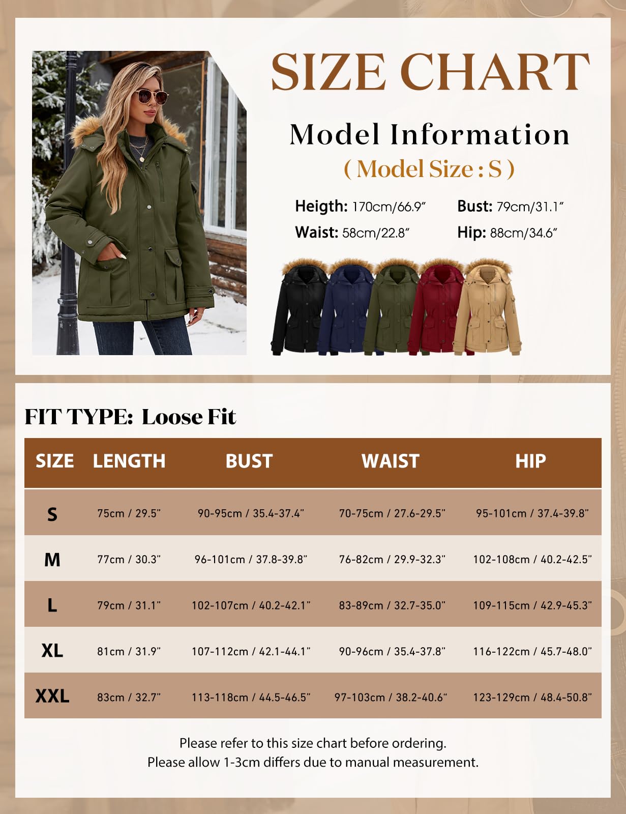 TOMEEK Damen Winterjacke Winter Wintermantel Warm Jacke Gefüttert Mantel Parka Damen-mäntel mit Kapuze Teddyfell Winterparka Skijacke Kurzmantel Outdoor Elegant Fleecejacke