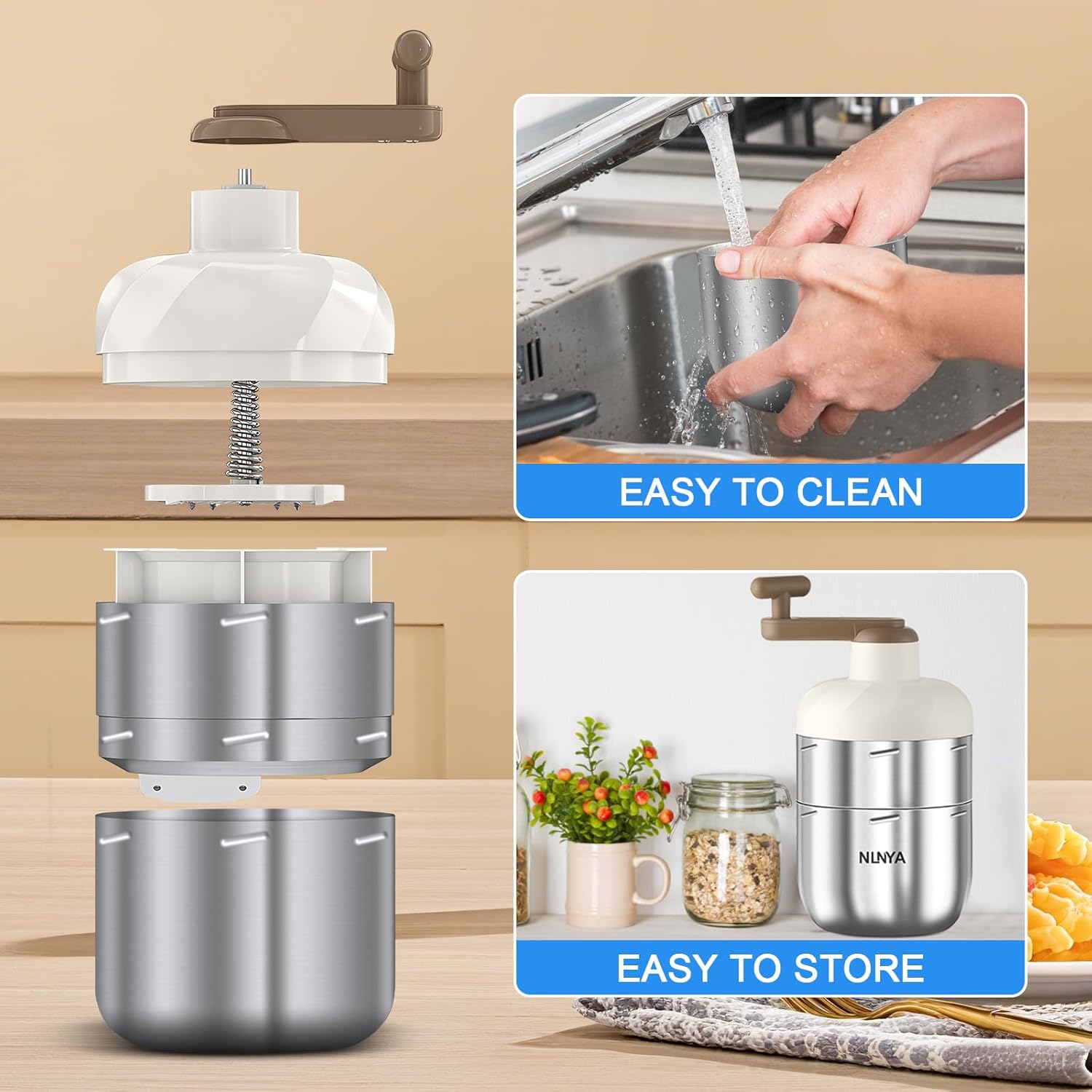 Ice Shaver and Snow Cone Machine - Premium Portable Ice Crusher and Shaved Ice Machine with Free Ice box - Large ice cup - Stainless steel,easy to clean,gift,Manual, no energy consumption