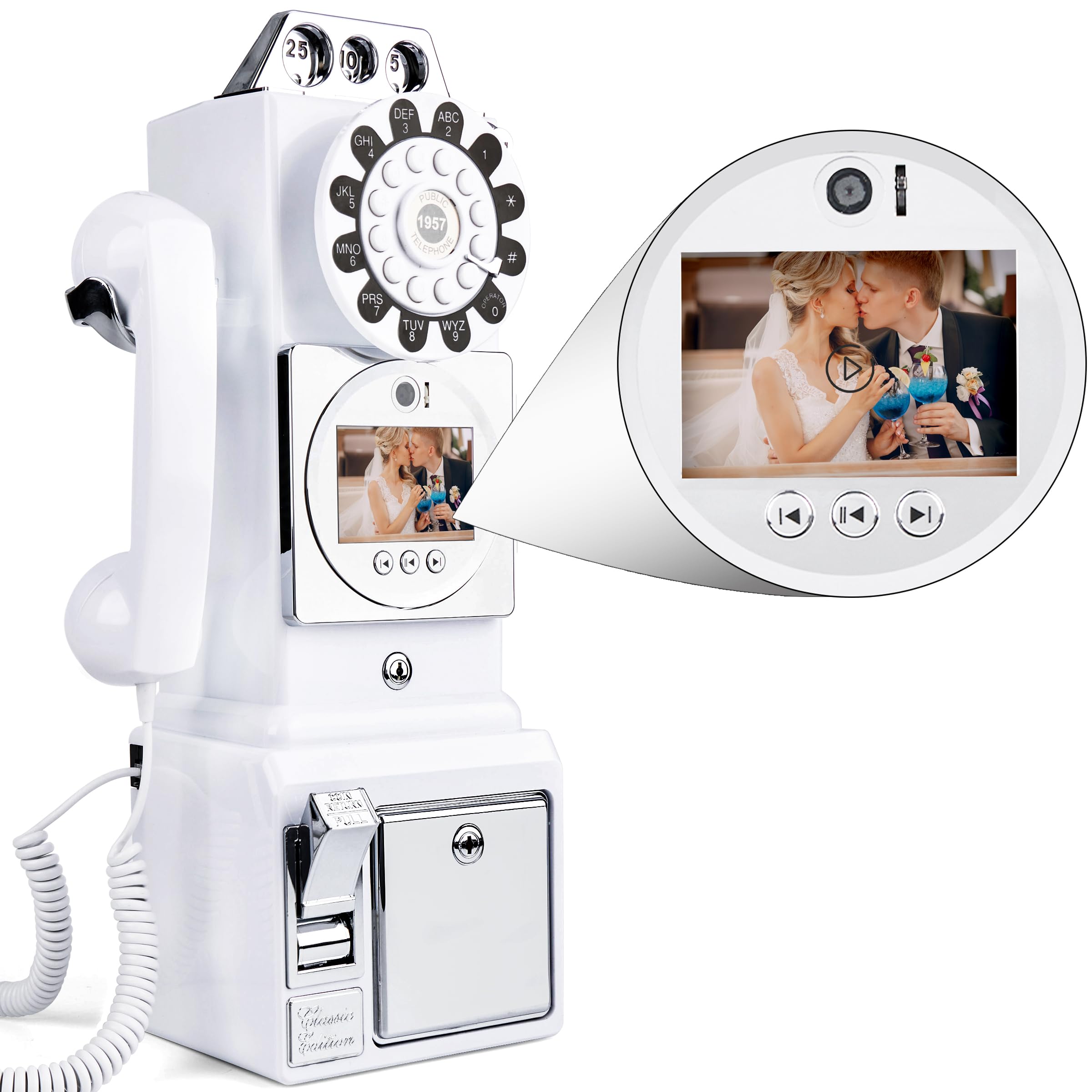 Video Audio Guest Book, Wedding Phone Customized Video Messages,Ideal for a Variety of Memorable Party Occasions (Wall Phone,White)-picture-20