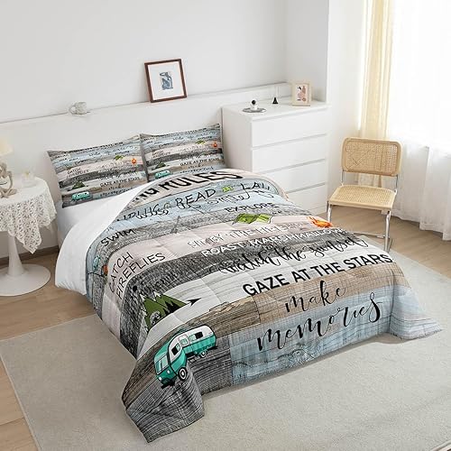 Miniatura 4 de Erosebridal Juego de edredón con reglas de campamento, tamaño Queen, juego de ropa de cama para niños y niños, colcha rústica de cabaña para