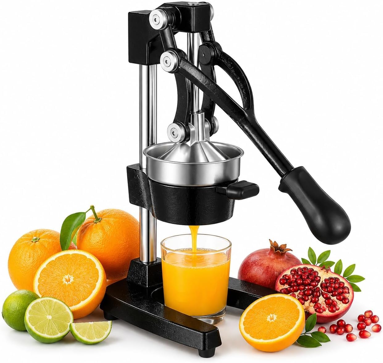 Zitruspresse Edelstahl Robuste Gusseisen Manuelle Saftpresse, Saftpresse Manuell ohne Strom & Originalgeschmack, Orangenpresse Manuell, Entsafter Manuell Obstpresse Zitronenpresse Handpresse