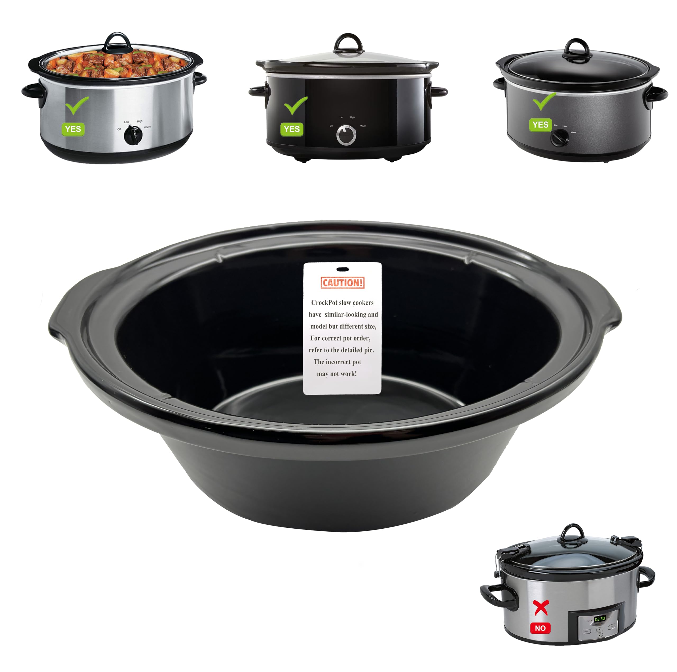 7Qt Oval Ceramic Pot Replacement Compatible with Crockpot Slow Cooker 7-Quart SCV700 Series